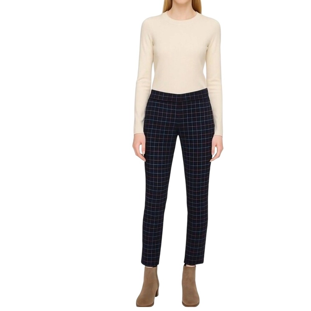 J. Jill‎ Essential Cotton Stretch Navy Blue Windowpane Plaid Pants Petite 6P NEW